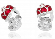 Sterling Silver Skulls with Red Enamel Crown